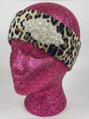 Leopard headband with rhinestone appliqué embellishment